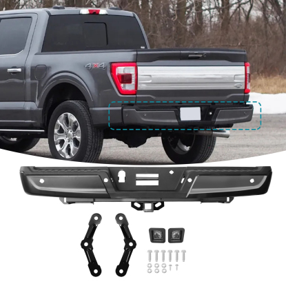 صورة مصد خلفي لسيارة فورد F150 موديلات 2021-2023 مع فتحة مستشعر وقوف السيارات